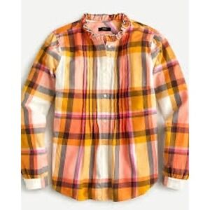 J.Crew Womens Plaid Ruffle Long Sleeve Cotton‎ Button Up Shirt Small Preppy Fall